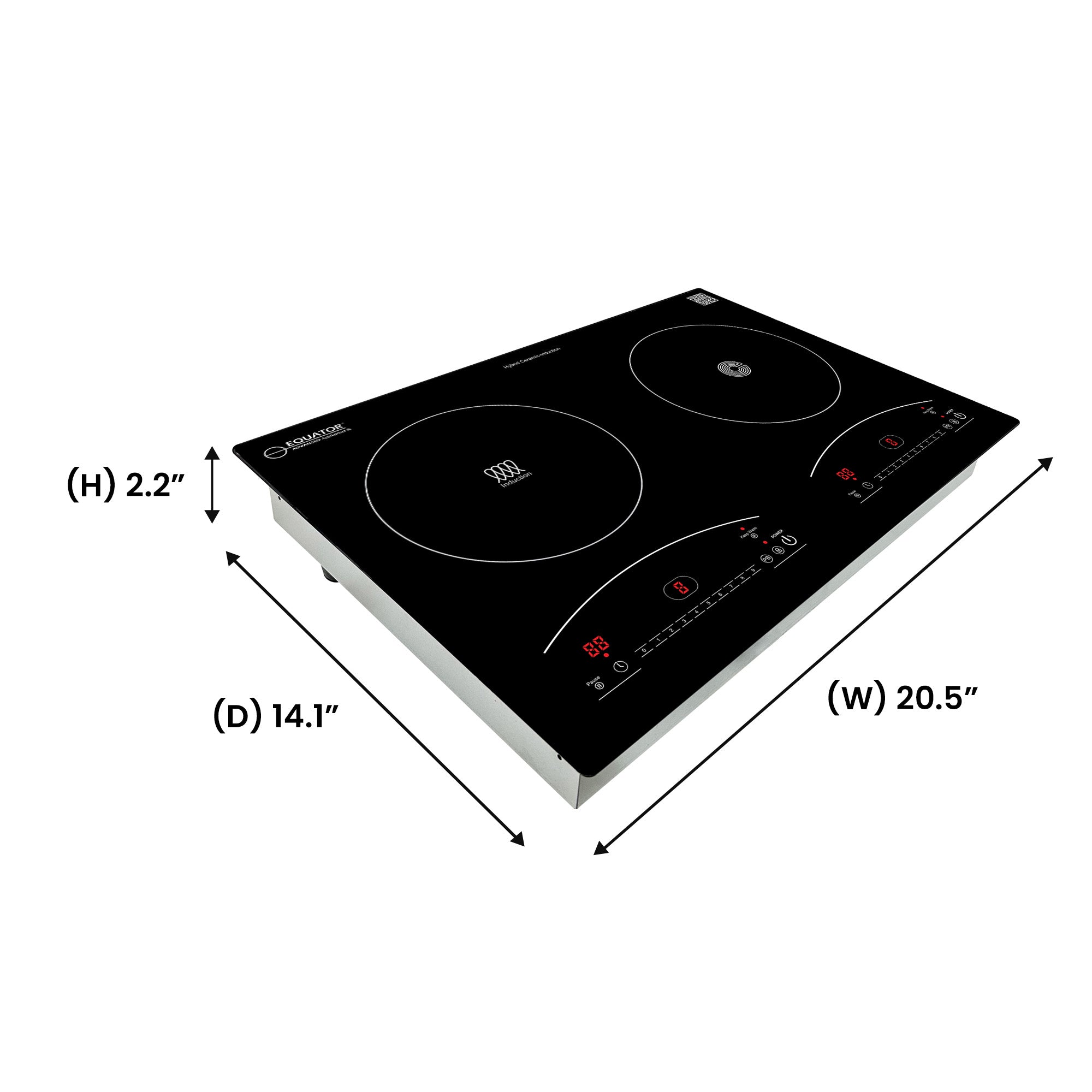 Equator Advanced Appliances Equator 20″ Electric Hybrid Cooktop – 1 Induction & 1 Ceramic Burner, 120V, Black