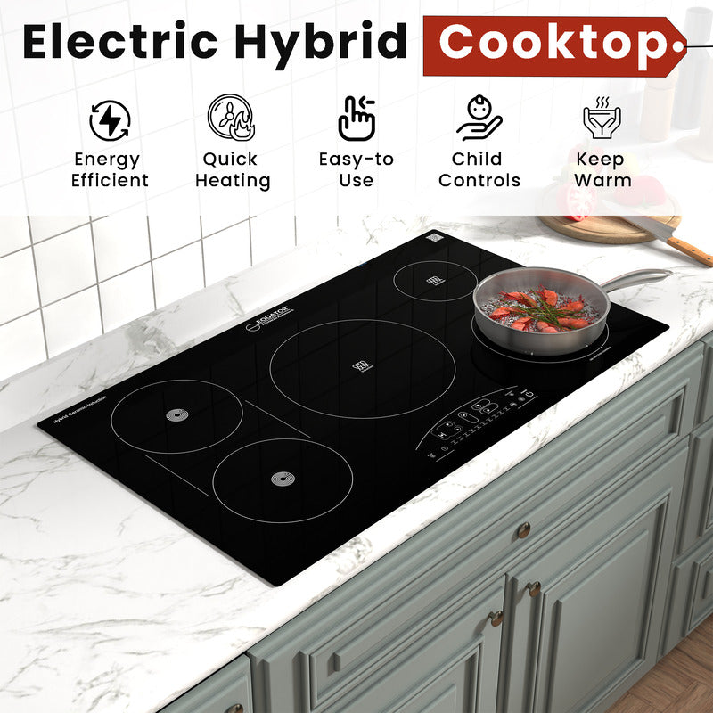 Equator Advanced Appliances 36″ Electric Hybrid Cooktop – 5 Burners, Ceramic & Induction, 220V Standard Touch