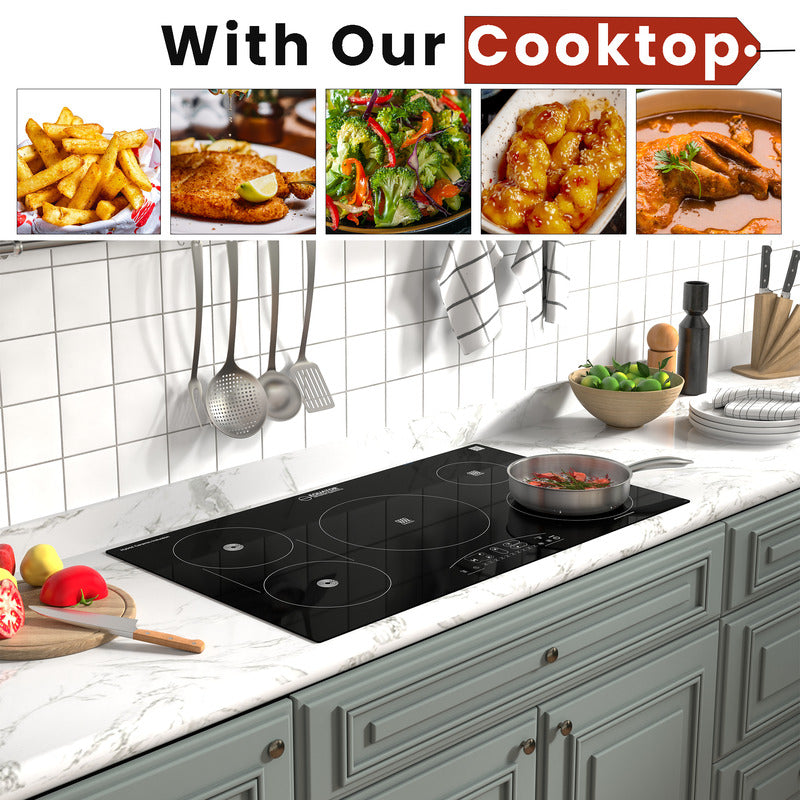 Equator Advanced Appliances 36″ Electric Hybrid Cooktop – 5 Burners, Ceramic & Induction, 220V Standard Touch