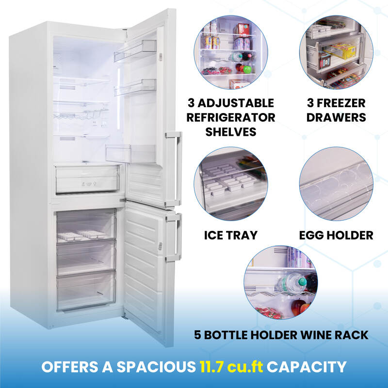 Conserv 12 Cu. Ft. No-Frost Bottom Freezer Refrigerator with Wine Rack – Garage Ready, ENERGY STAR®, White