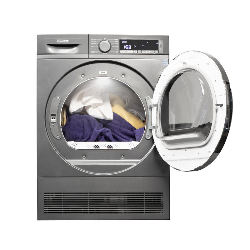 ConServ 4 cu. ft. 220V Ventless Condenser Dryer with Sanitize Cycle, LED Display, Reversible Door, Energy Star® Rated Titanium