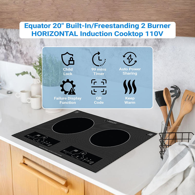 Equator Advanced Appliances Equator 20″ Horizontal Dual-Burner Induction Cooktop – Built-In or Freestanding, 110V