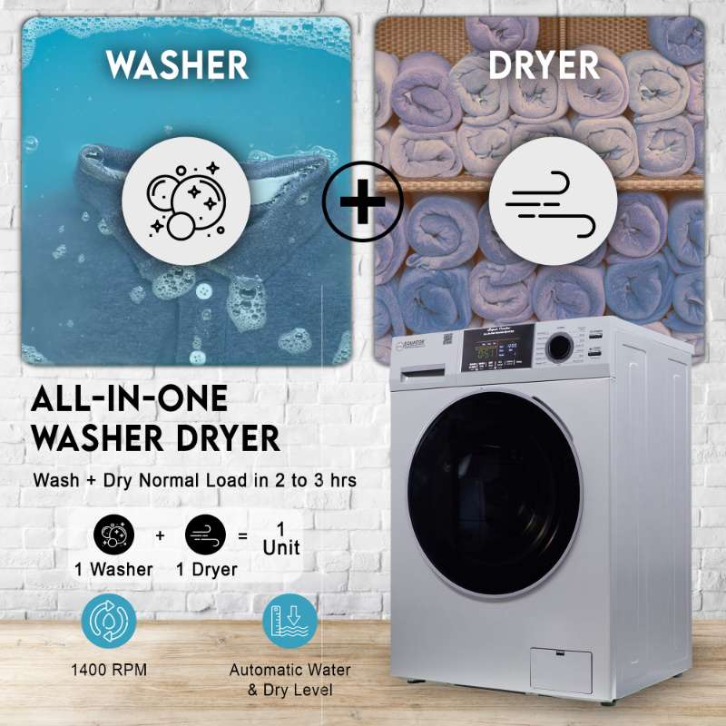 Equator Advanced Appliances All-in-One 4700 Washer-Dryer, Ventless, Fully Built-In, Zero Clearance, 1.62 cu. ft. / 15 lb Capacity, 110V, 1400 RPM - Silver