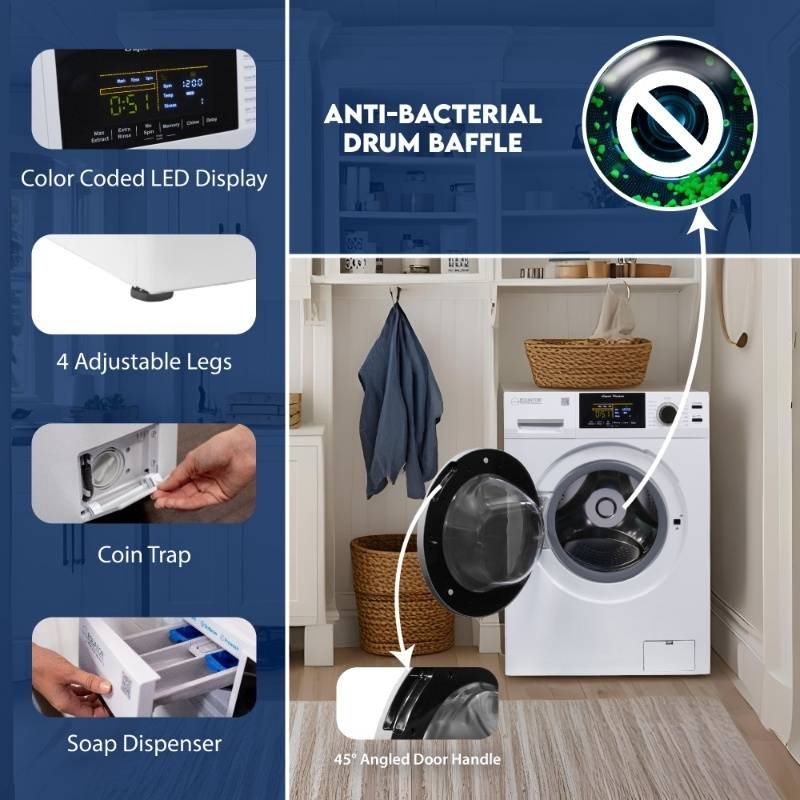 Equator Advanced Appliances Super Washer 1.9 cu. ft. / 18 lb Capacity with Sanitize & Allergen Cycles, Winterize Function, 1400 RPM, White, 110V