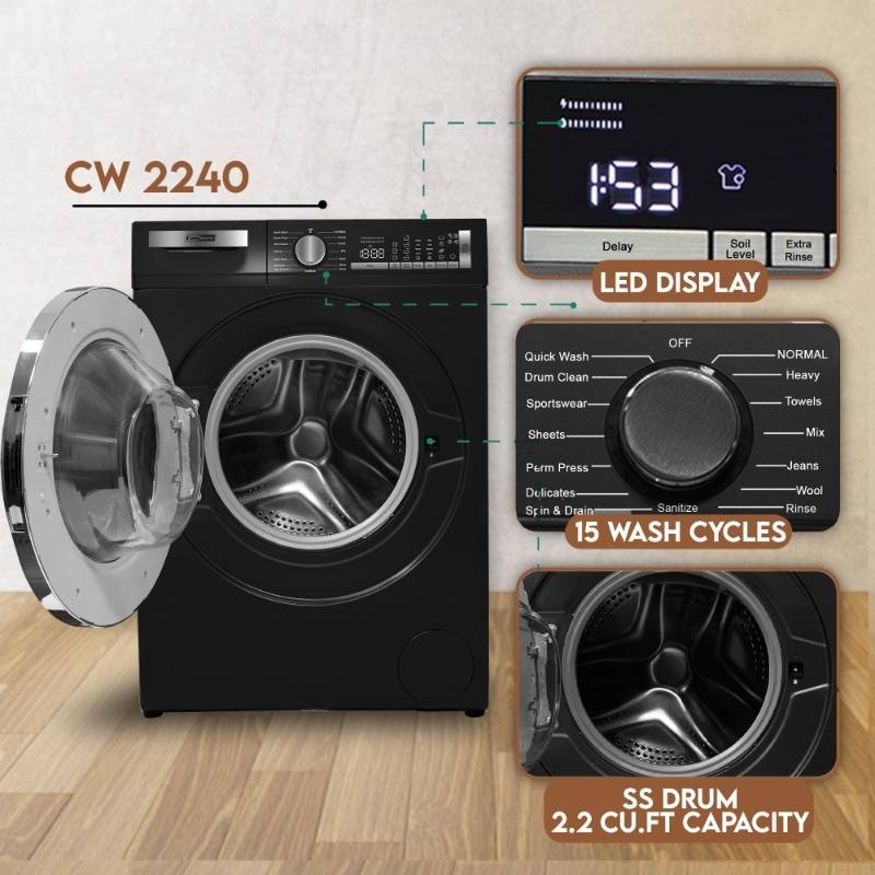ConServ 2.2 cu. ft. Washer with Autosense Technology, 1400 RPM, 15 Programs, Sanitize Cycle, LED Display, 110V - Matt Black