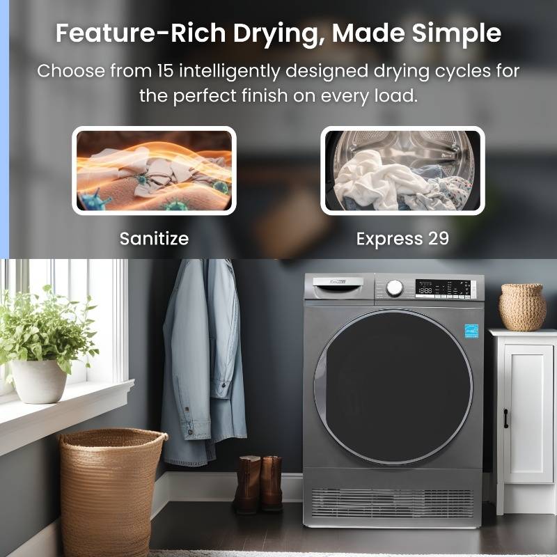 ConServ 4 cu. ft. 220V Ventless Condenser Dryer with Sanitize Cycle, LED Display, Reversible Door, Energy Star® Rated Titanium