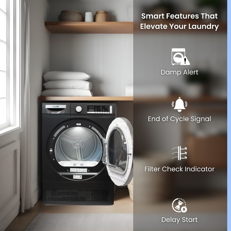 ConServ 4 cu. ft. 220V Ventless Condenser Dryer with Sanitize Cycle, LED Display, Reversible Door, Energy Star® Rated Black