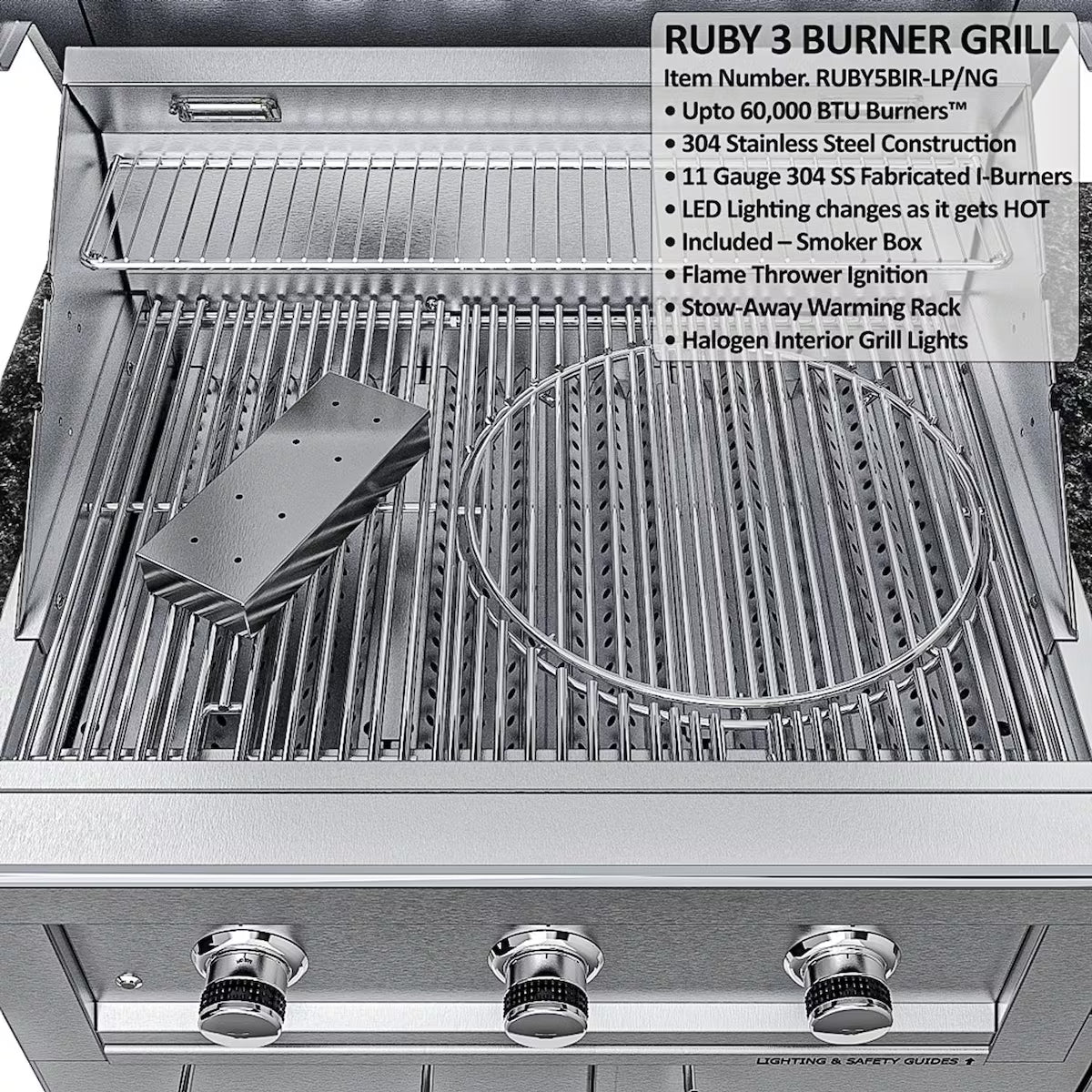 Sunstone Caprice 6′4″ Stainless Steel Outdoor Kitchen Island Package with Grill, Side Burner, Refrigerator & Sink