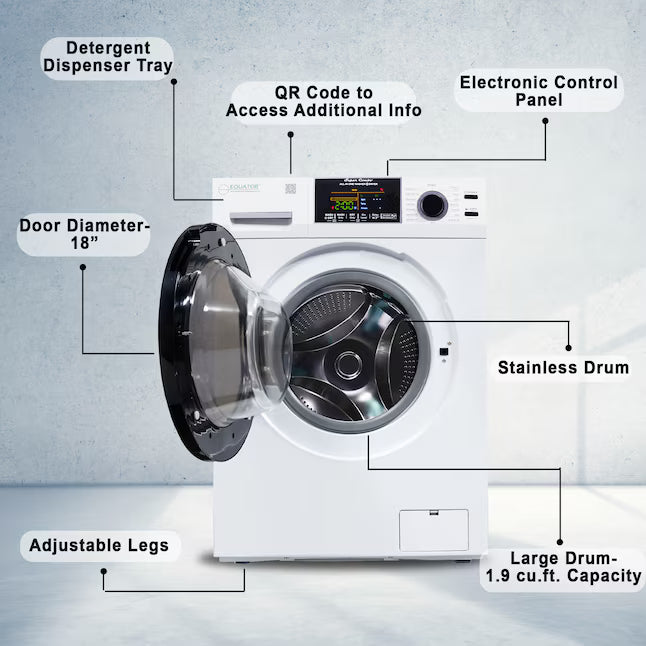 Equator Advanced Appliances 1.9 cu. ft. Convertible Ventless All-in-One Washer & Dryer Combo – White