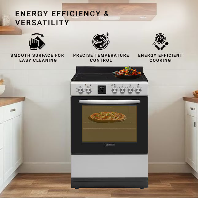 Equator Advanced Appliances 24″ Freestanding Electric Range with Air Fry Convection Oven, 4-Burner Glass Top – Stainless