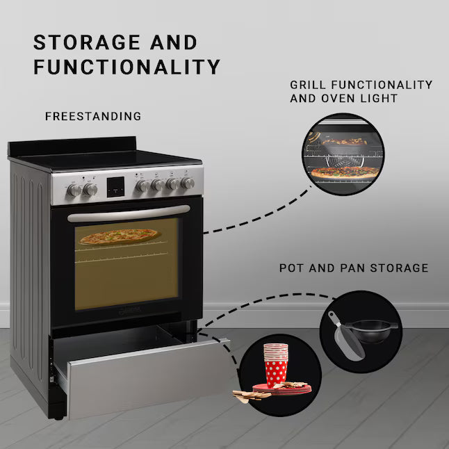 Equator Advanced Appliances 24″ Freestanding Electric Range with Air Fry Convection Oven, 4-Burner Glass Top – Stainless