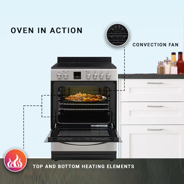 Equator Advanced Appliances 24″ Freestanding Electric Range with Air Fry Convection Oven, 4-Burner Glass Top – Stainless