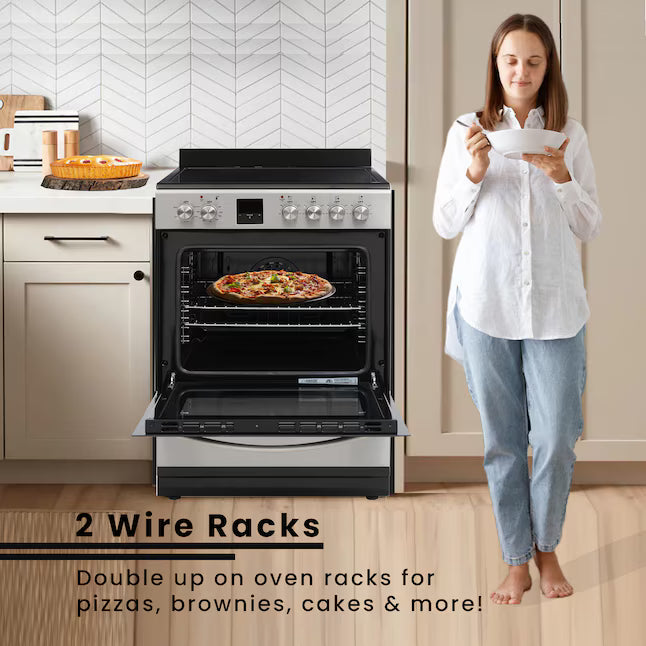 Equator Advanced Appliances 24″ Freestanding Electric Range with Air Fry Convection Oven, 4-Burner Glass Top – Stainless