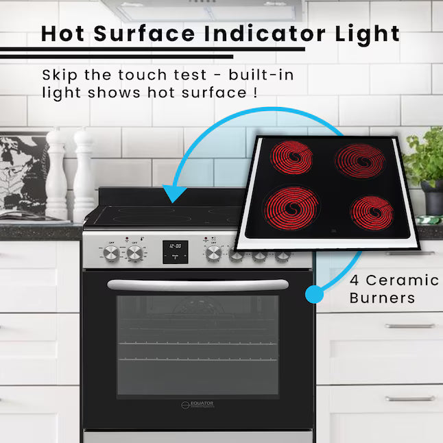 Equator Advanced Appliances 20″ Freestanding Electric Range with Air Fry Convection Oven, 4-Burner Glass Top – Stainless