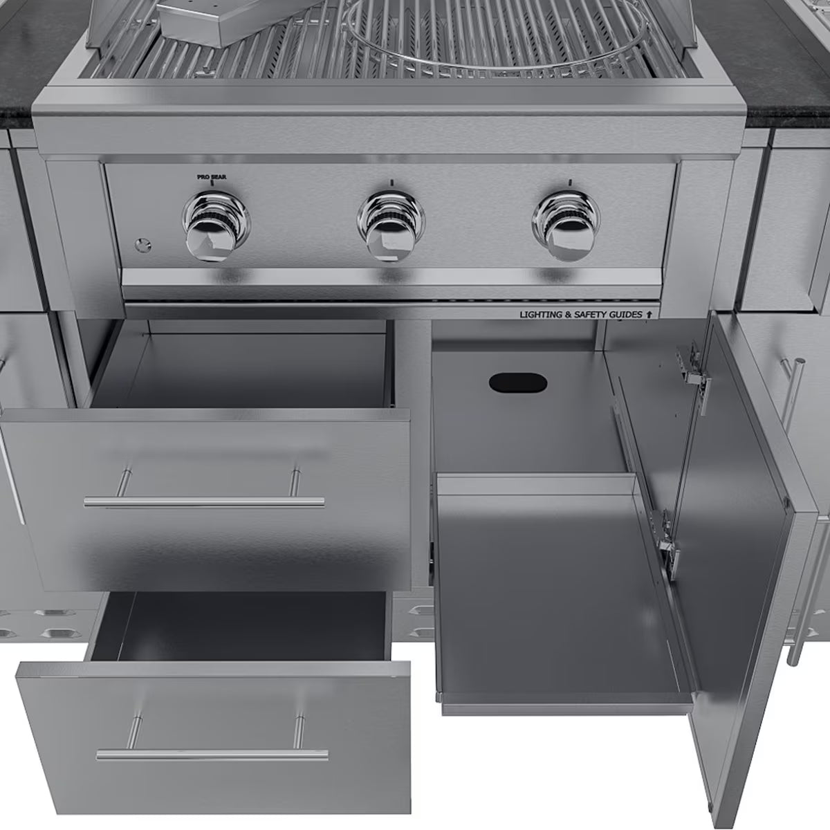 Sunstone Texas Tango 19′ Stainless Steel Outdoor Kitchen Island Package with Grill, Side Burner, Refrigerator & Sink
