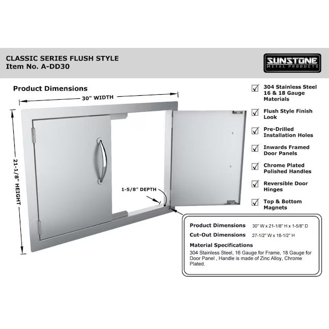 Sunstone Metal Products Classic Series Double Doors, 30 in. W x 21.125 in. H