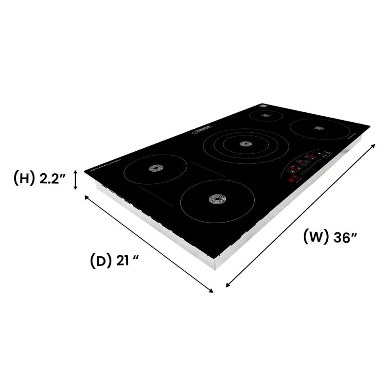 Equator Advanced Appliances  36″ Electric Hybrid Cooktop – 5 Burners, Ceramic & Induction, 220V Standard Touch