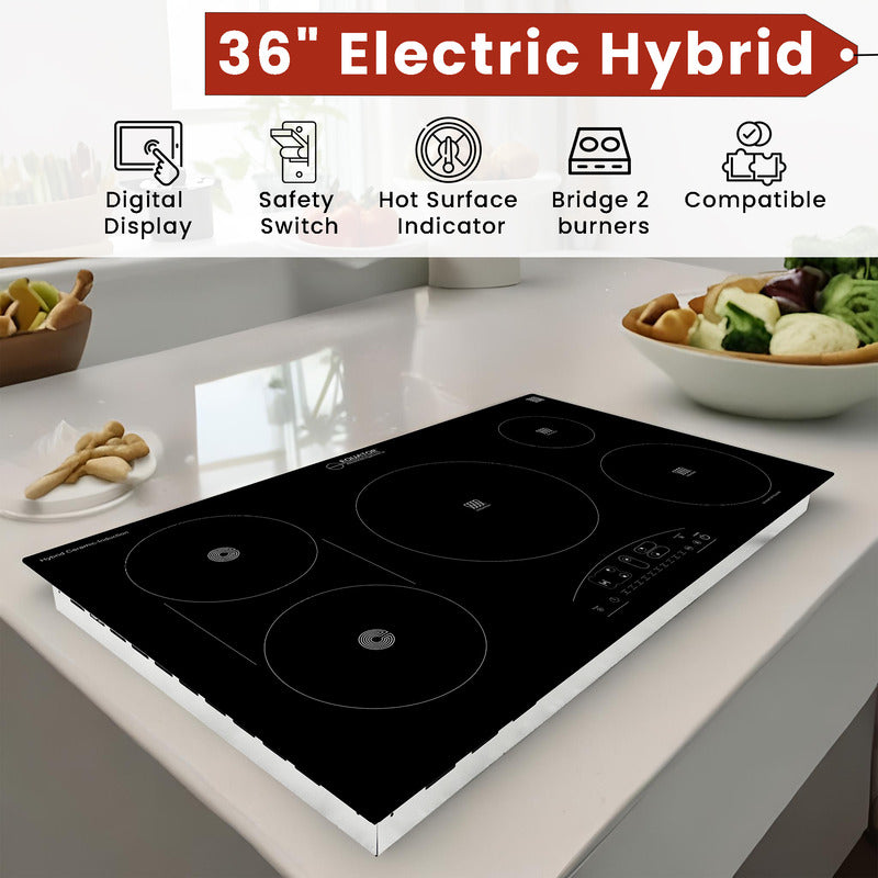 Equator Advanced Appliances  36″ Electric Hybrid Cooktop – 5 Burners, Ceramic & Induction, 220V Standard Touch