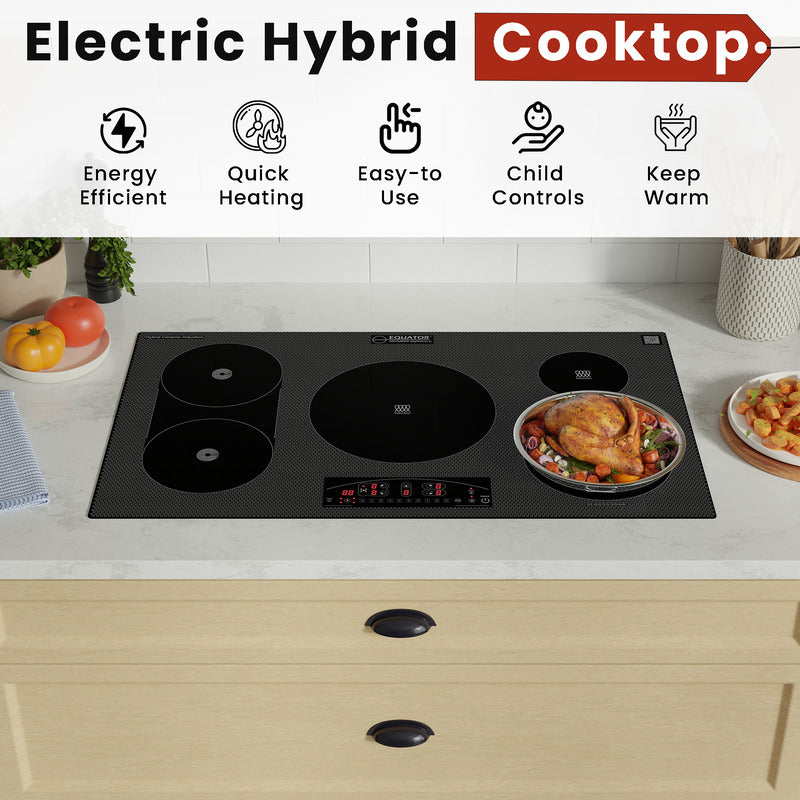 Equator Advanced Appliances 36″ Electric Hybrid Cooktop – 5 Burners, Ceramic & Induction, 220V Slider Touch