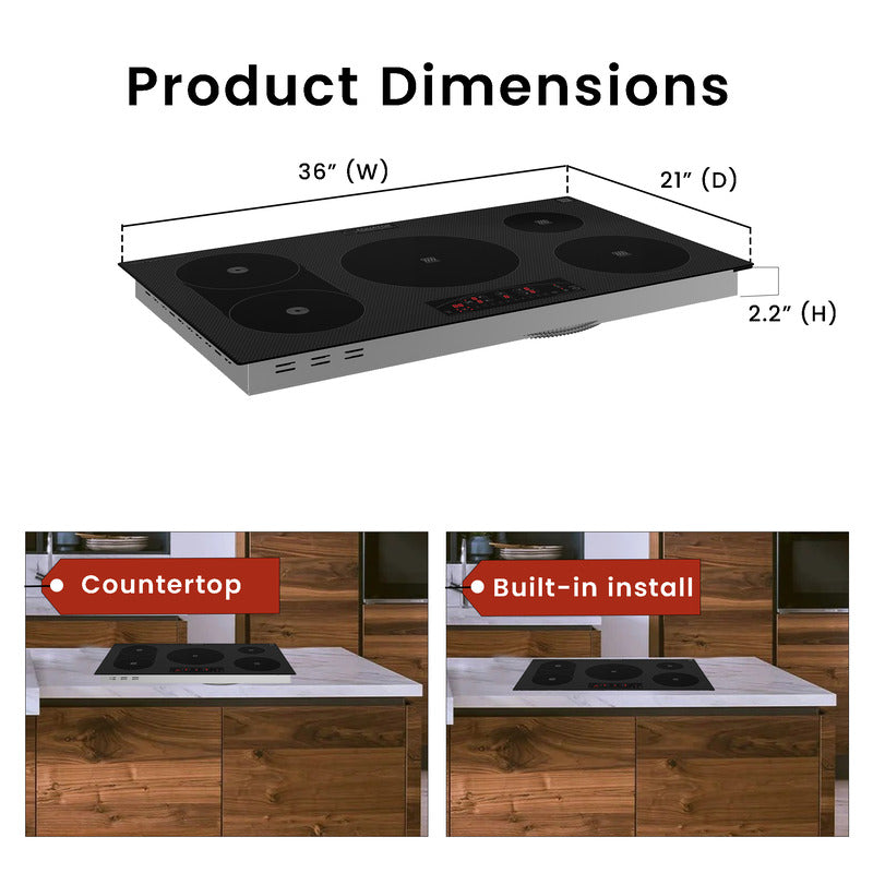 Equator Advanced Appliances 36″ Electric Hybrid Cooktop – 5 Burners, Ceramic & Induction, 220V Slider Touch