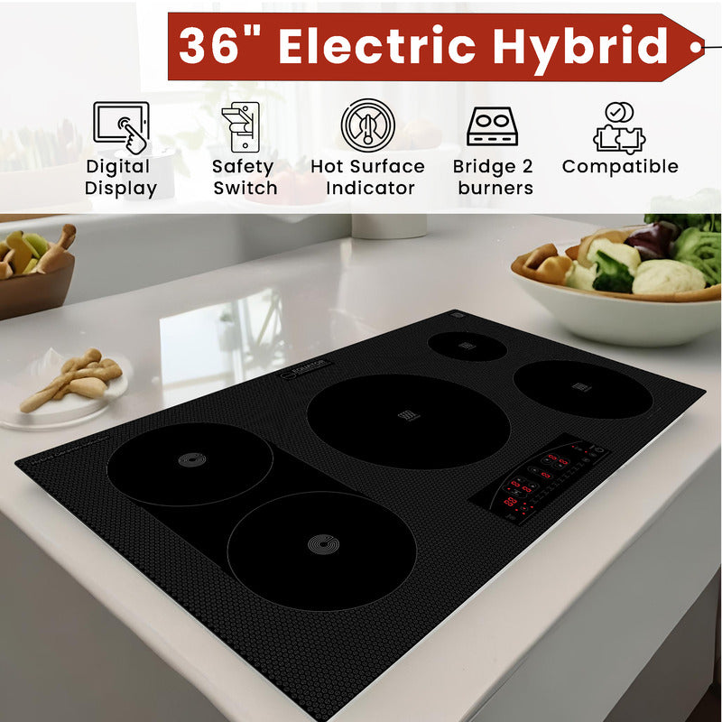 Equator Advanced Appliances 36″ Electric Hybrid Cooktop – 5 Burners, Ceramic & Induction, 220V Slider Touch