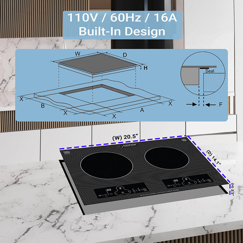 Equator Advanced Appliances Equator 20″ Horizontal Dual-Burner Induction Cooktop – Built-In or Freestanding, 110V