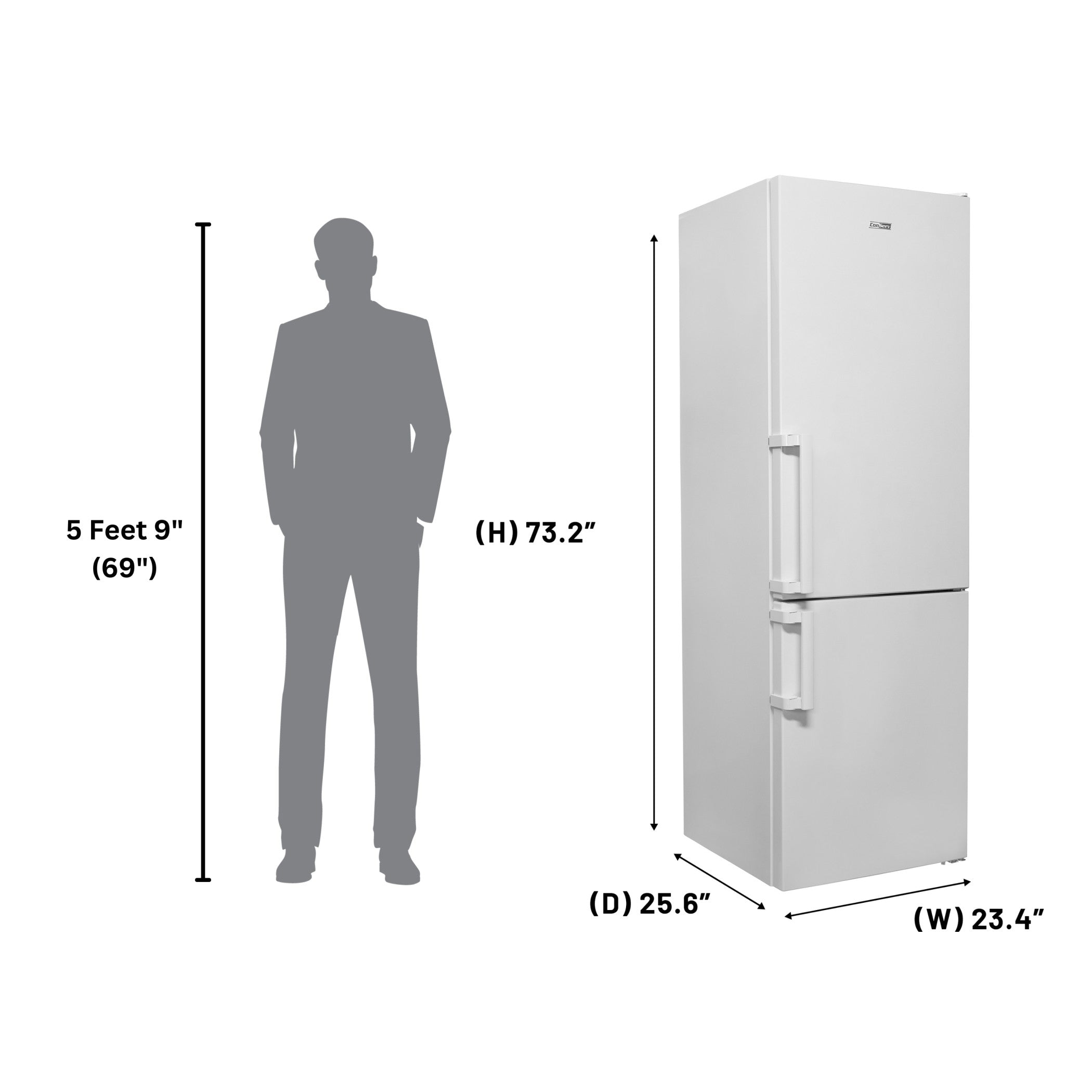 Conserv 12 Cu. Ft. No-Frost Bottom Freezer Refrigerator with Wine Rack – Garage Ready, ENERGY STAR®, White