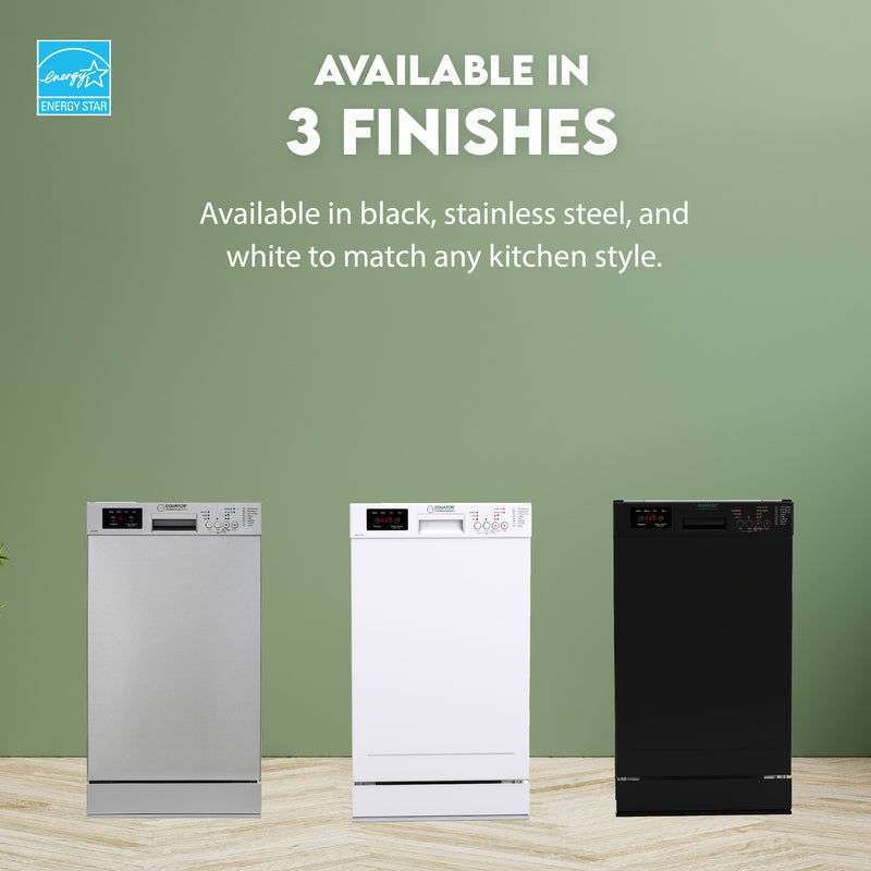 Equator Advanced Appliances 18″ Built-In Dishwasher – 10 Place Settings with Wine Rack, 3.4 Gal, 51 dB Quiet, ENERGY STAR®, ADA, 110V White