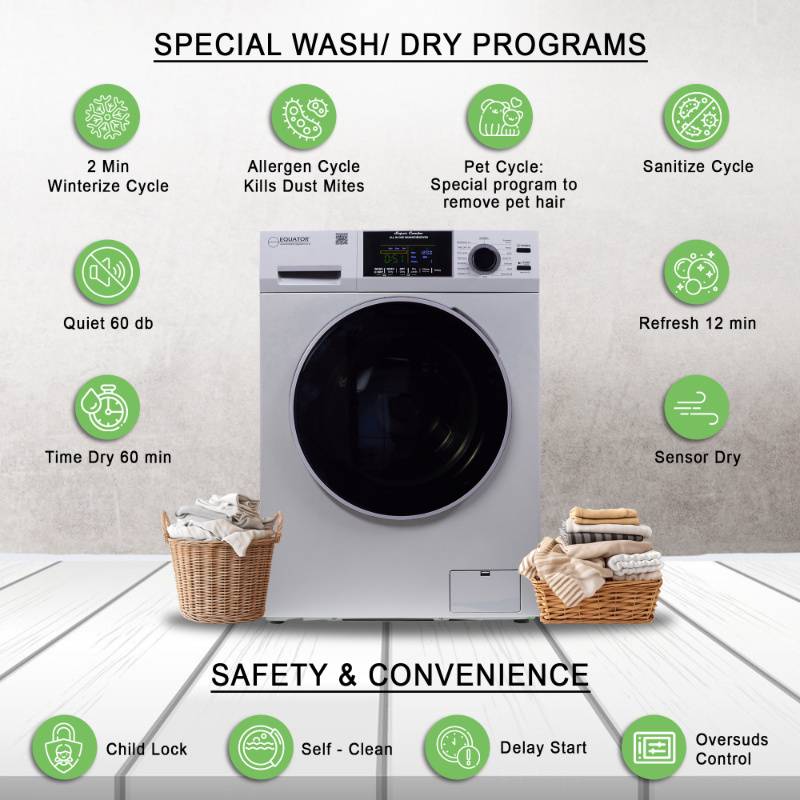 Equator Advanced Appliances All-in-One 4700 Washer-Dryer, Ventless, Fully Built-In, Zero Clearance, 1.62 cu. ft. / 15 lb Capacity, 110V, 1400 RPM - Silver