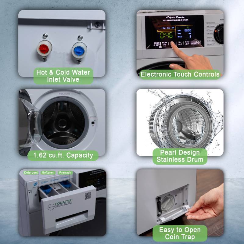 Equator Advanced Appliances All-in-One 4700 Washer-Dryer, Ventless, Fully Built-In, Zero Clearance, 1.62 cu. ft. / 15 lb Capacity, 110V, 1400 RPM - Silver
