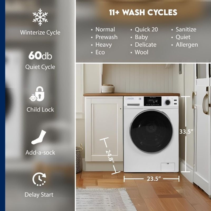 Equator Advanced Appliances Super Washer 1.9 cu. ft. / 18 lb Capacity with Sanitize &amp; Allergen Cycles, Winterize Function, 1400 RPM, White, 110V