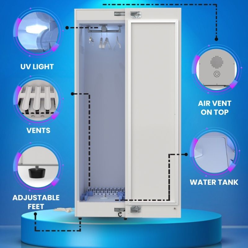 Equator Advanced Appliances Steam Dryer Closet – Wrinkle Removal, Sanitizing & Deodorizing, Refreshes Clothing, Slim Design, 110V White