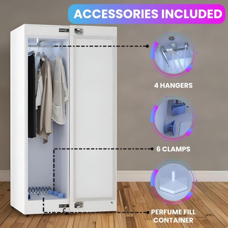 Equator Advanced Appliances Steam Dryer Closet – Wrinkle Removal, Sanitizing & Deodorizing, Refreshes Clothing, Slim Design, 110V White