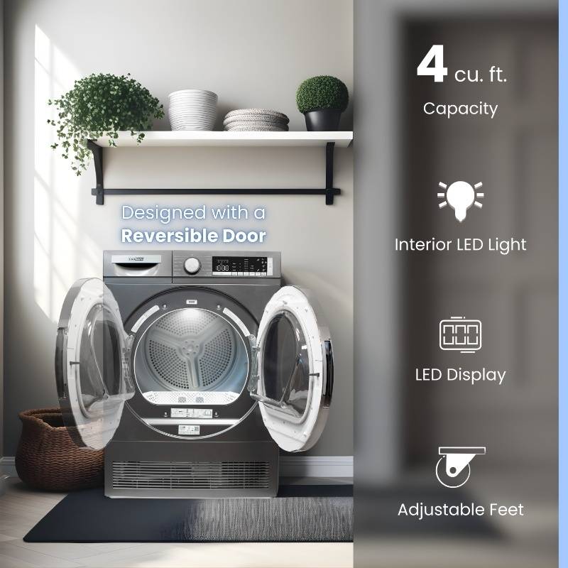 ConServ 4 cu. ft. 220V Ventless Condenser Dryer with Sanitize Cycle, LED Display, Reversible Door, Energy Star® Rated  Titanium