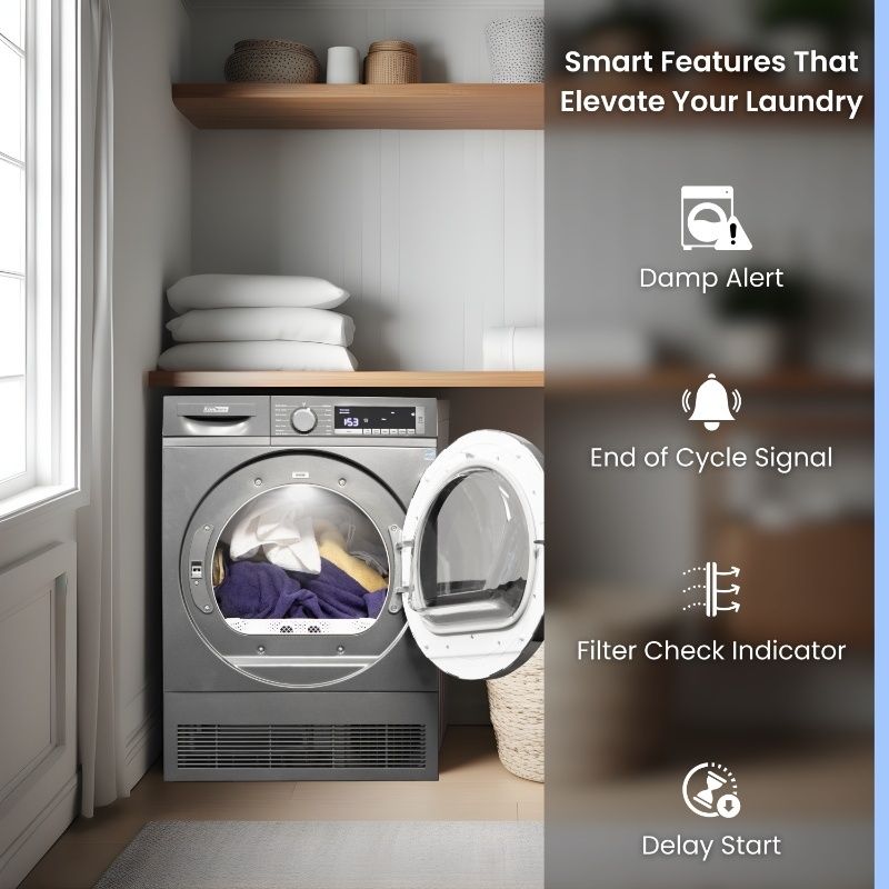 ConServ 4 cu. ft. 220V Ventless Condenser Dryer with Sanitize Cycle, LED Display, Reversible Door, Energy Star® Rated  Titanium