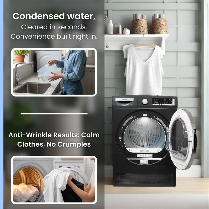 ConServ 4 cu. ft. 220V Ventless Condenser Dryer with Sanitize Cycle, LED Display, Reversible Door, Energy Star® Rated  Black