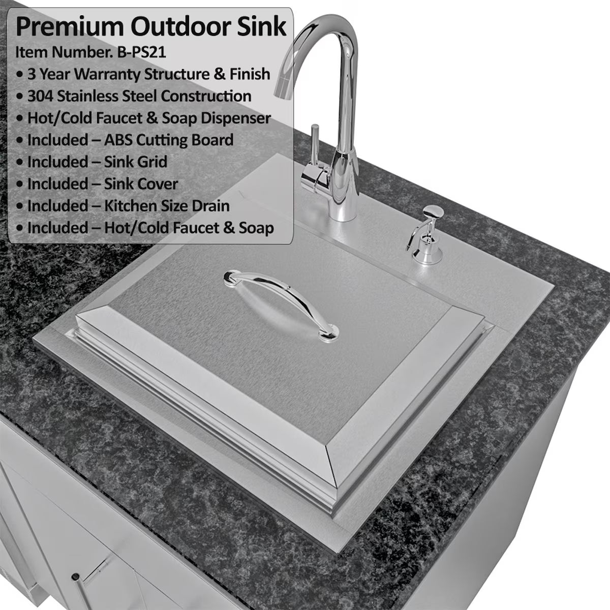 Sunstone Hill Country 13′6″ Stainless Steel Outdoor Kitchen Island Package with Grill, Side Burner, Refrigerator & Sink
