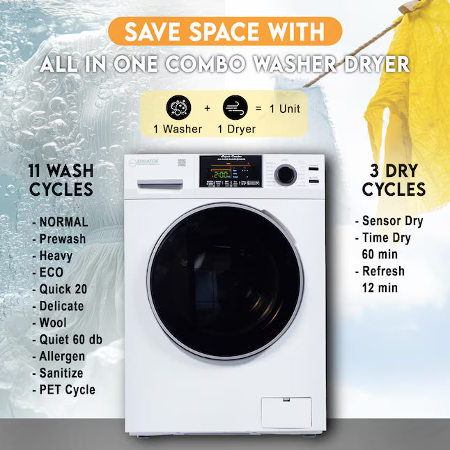 Equator Advanced Appliances 1.9 cu. ft. Convertible Ventless All-in-One Washer & Dryer Combo – White