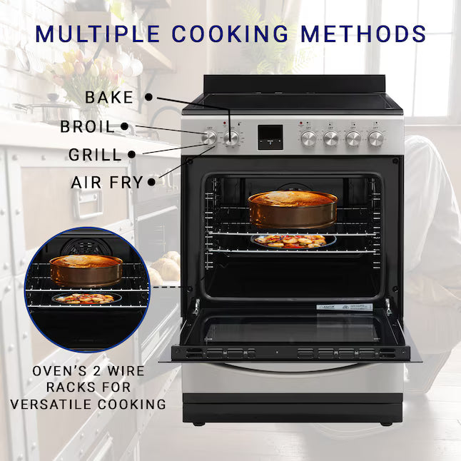 Equator Advanced Appliances 20″ Freestanding Electric Range with Air Fry Convection Oven, 4-Burner Glass Top – Stainless