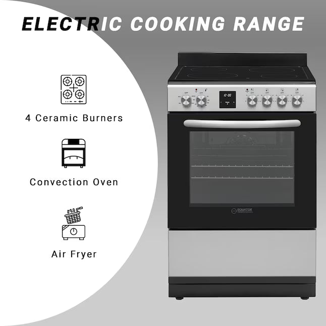 Equator Advanced Appliances 24″ Freestanding Electric Range with Air Fry Convection Oven, 4-Burner Glass Top – Stainless