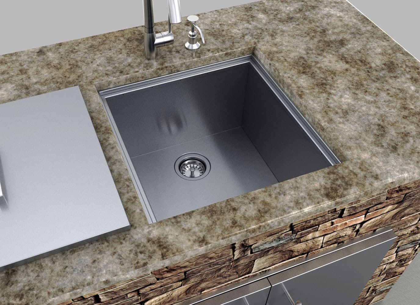 Sunstone  Metal Products 20" x 20" Outdoor-Rated Stainless Steel Single-Bowl Sink – Dual Mount with Lid