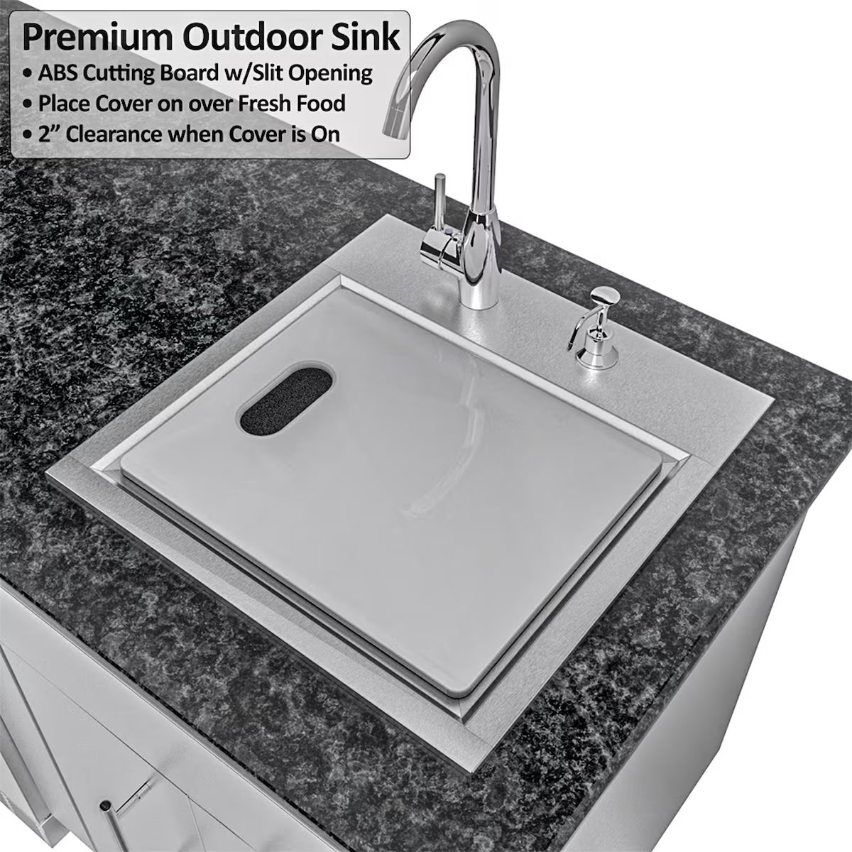 Sunstone Gulf Breeze 10′2″ Stainless Steel Outdoor Kitchen Island Package with Grill, Side Burner, Refrigerator & Sink