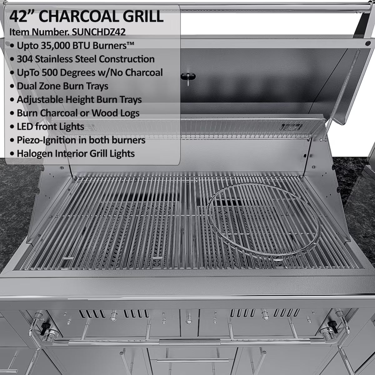 Sunstone Dallas 14′ Stainless Steel Outdoor Kitchen Island Package with Grill, Side Burner, Refrigerator & Sink