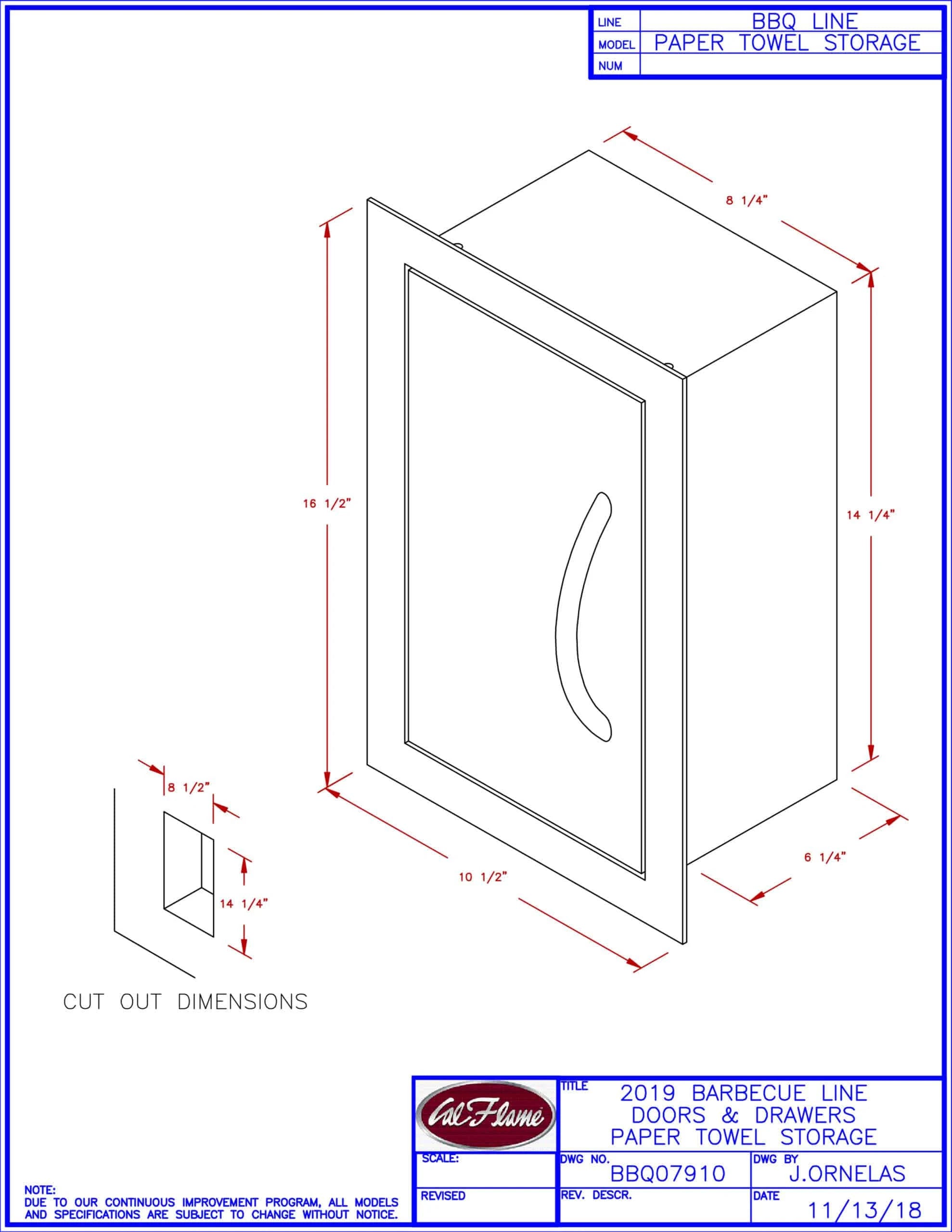 Cal Flame BBQ07910 – Stainless Steel Built‑In Paper Towel Storage Door
